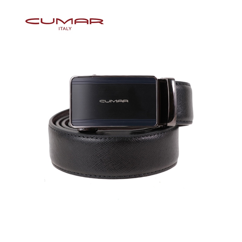 【CUMAR 義大利】十字紋頭層牛皮 - 幾何鋅扣 - (有齒輪) 自動扣皮帶(0596-E34-01 32)✿30B001